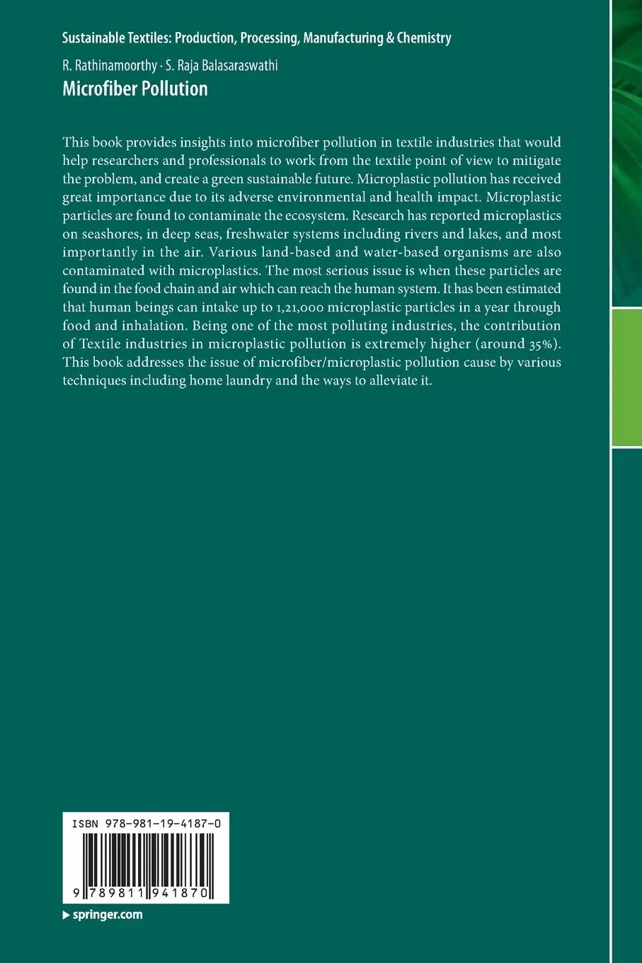 Rückseite: 9789811941870 | Microfiber Pollution | S. Raja Balasaraswathi (u. a.) | Taschenbuch
