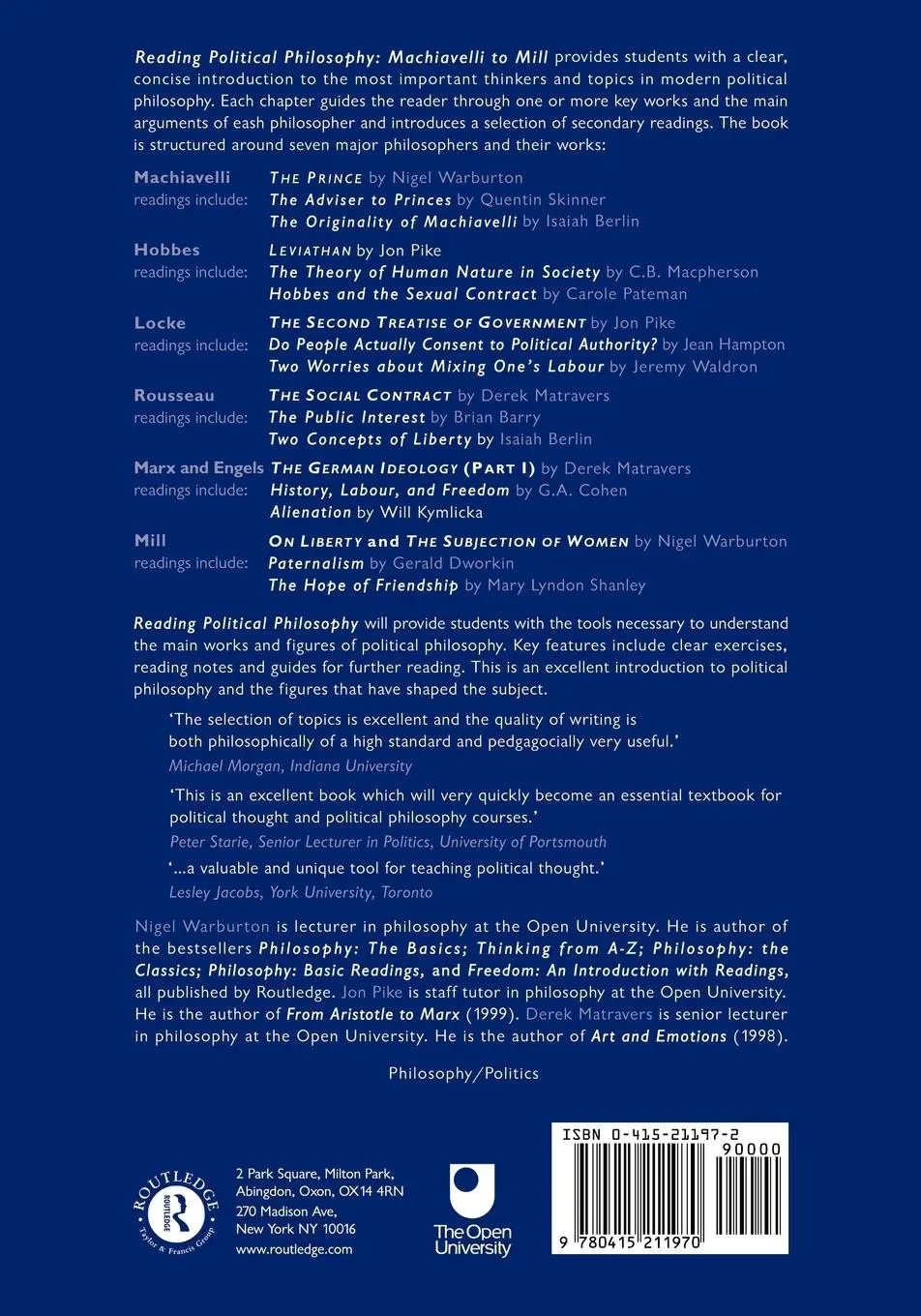 Rückseite: 9780415211970 | Reading Political Philosophy | Machiavelli to Mill | Matravers (u. a.)