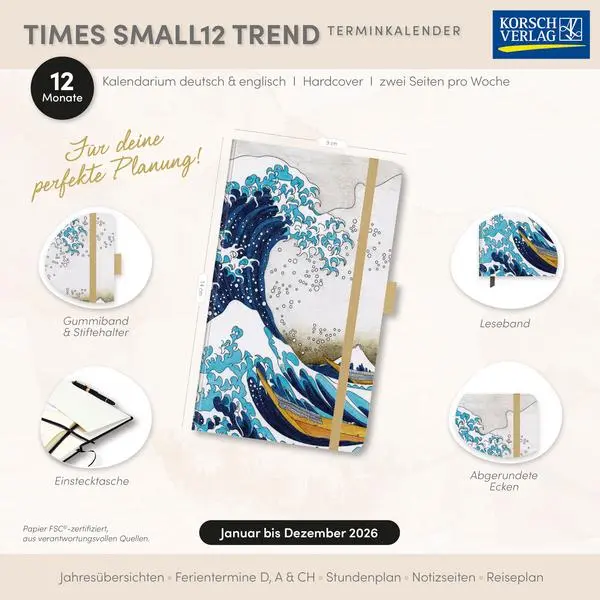 Bild: 9783731891970 | Buchkalender Times Small12 Trend Welle 2026 | Verlag Korsch | Buch