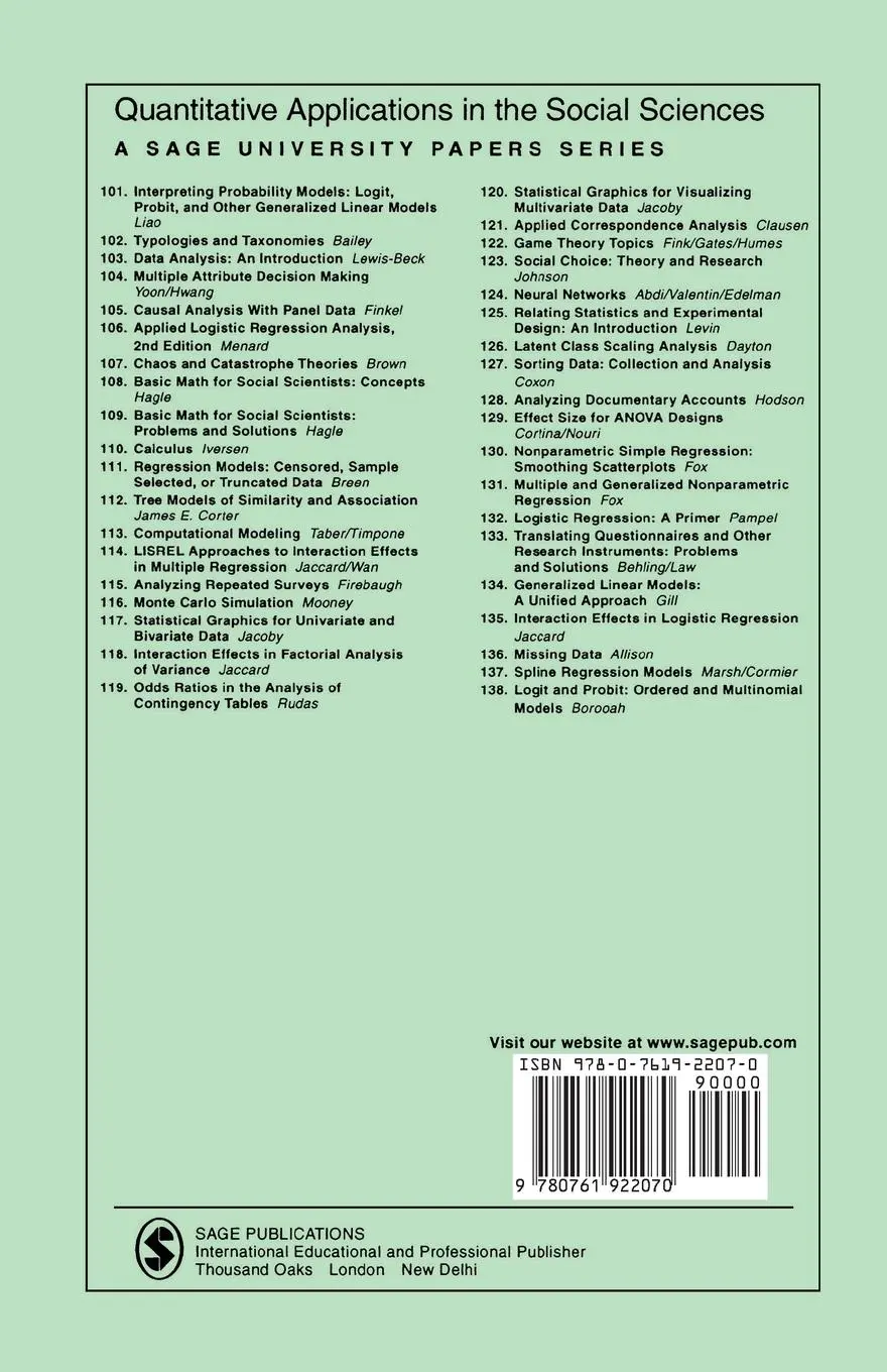 Rückseite: 9780761922070 | Interaction Effects in Logistic Regression | James Jaccard | Buch