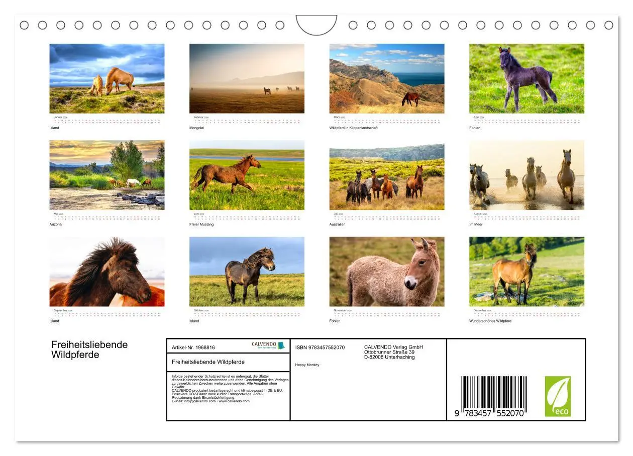 Bild: 9783457552070 | Freiheitsliebende Wildpferde (Wandkalender 2026 DIN A4 quer),...