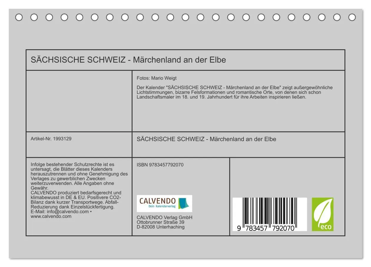 Bild: 9783457792070 | SÄCHSISCHE SCHWEIZ - Märchenland an der Elbe (Tischkalender 2026...