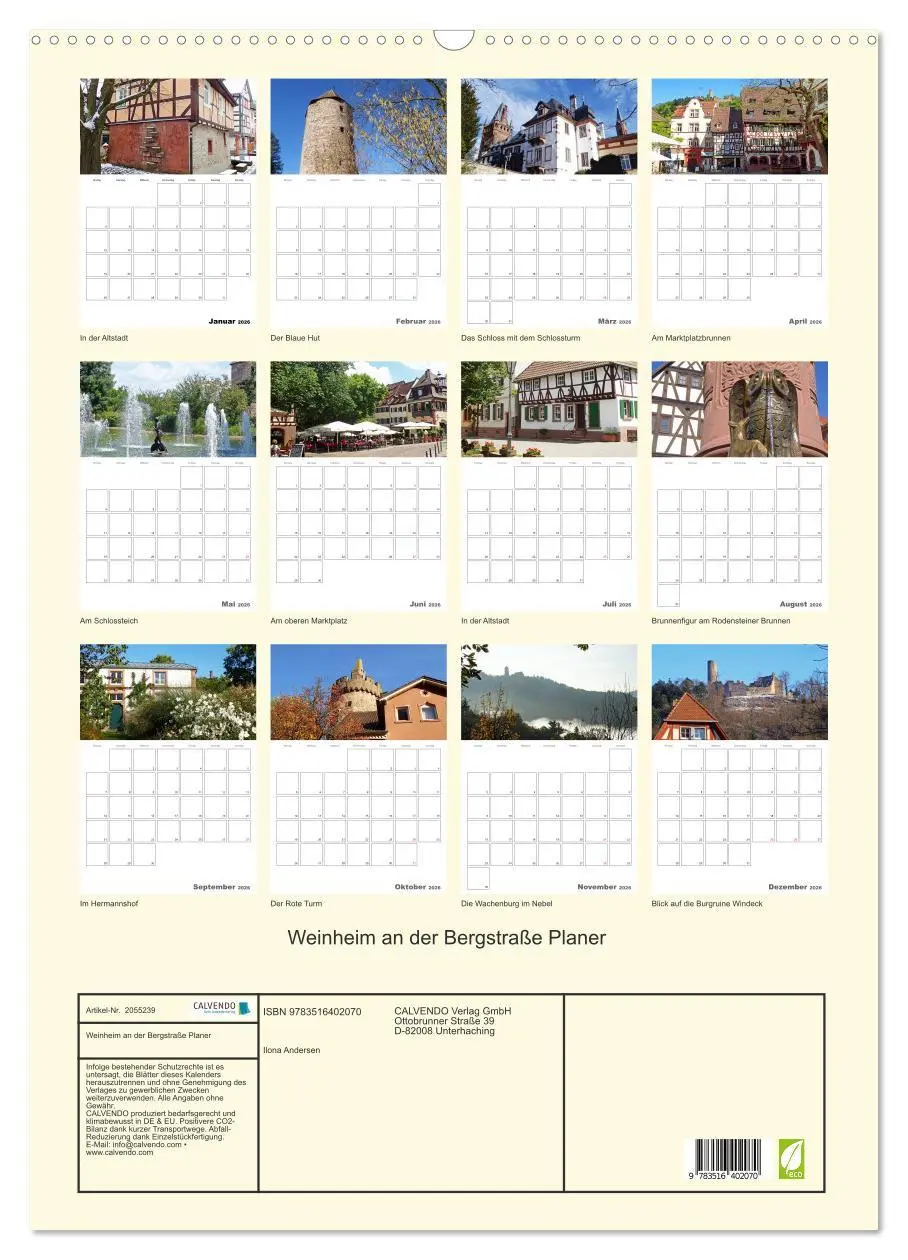 Bild: 9783516402070 | Weinheim an der Bergstraße Planer (Wandkalender 2026 DIN A2 hoch),...