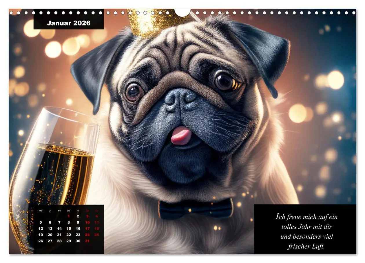 Bild: 9783457542170 | Der humoristische Mops-Kalender (Wandkalender 2026 DIN A3 quer),...