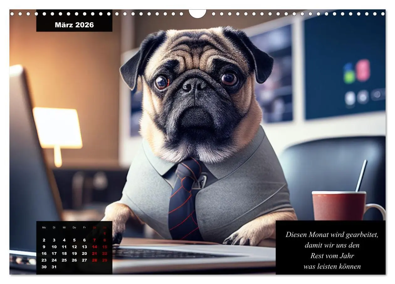 Bild: 9783457542170 | Der humoristische Mops-Kalender (Wandkalender 2026 DIN A3 quer),...