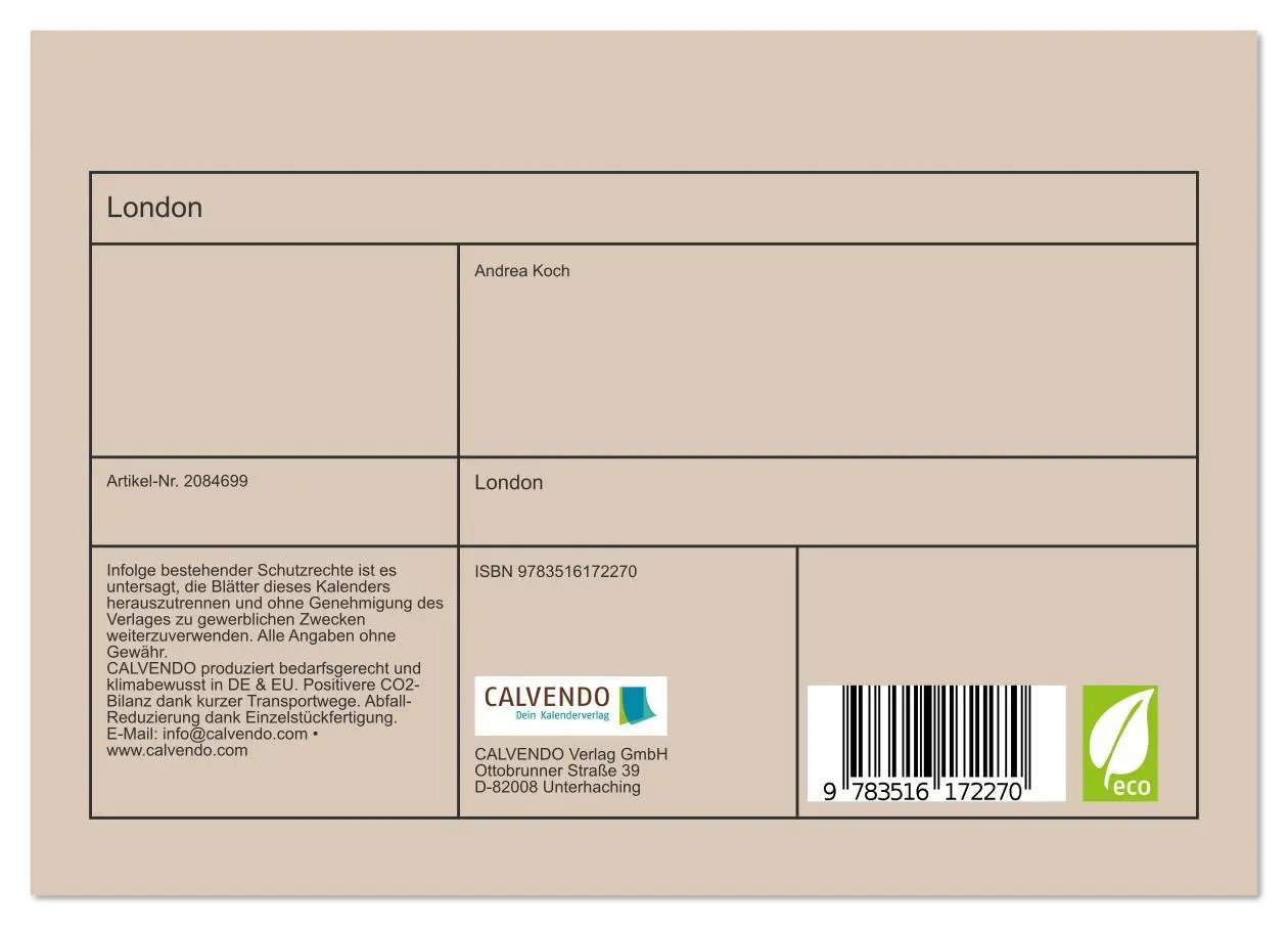 Bild: 9783516172270 | London (Tischkalender 2026 DIN A5 quer), CALVENDO Monatskalender