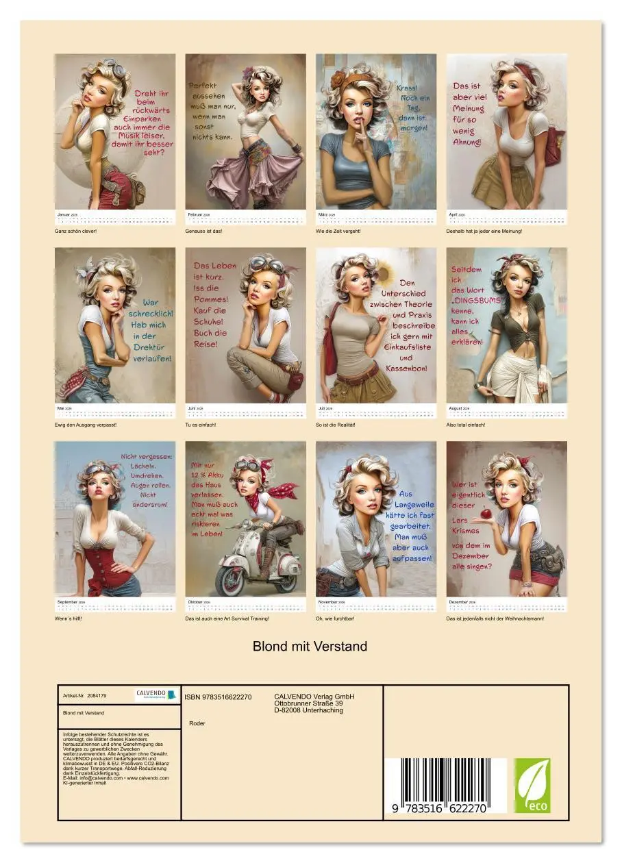Bild: 9783516622270 | Blond mit Verstand (Wandkalender 2026 DIN A4 hoch), CALVENDO...