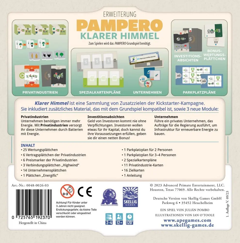Bild: 725765192370 | Pampero - Klarer Himmel (Spiel) | Julián Pombo | Spiel | In Karton