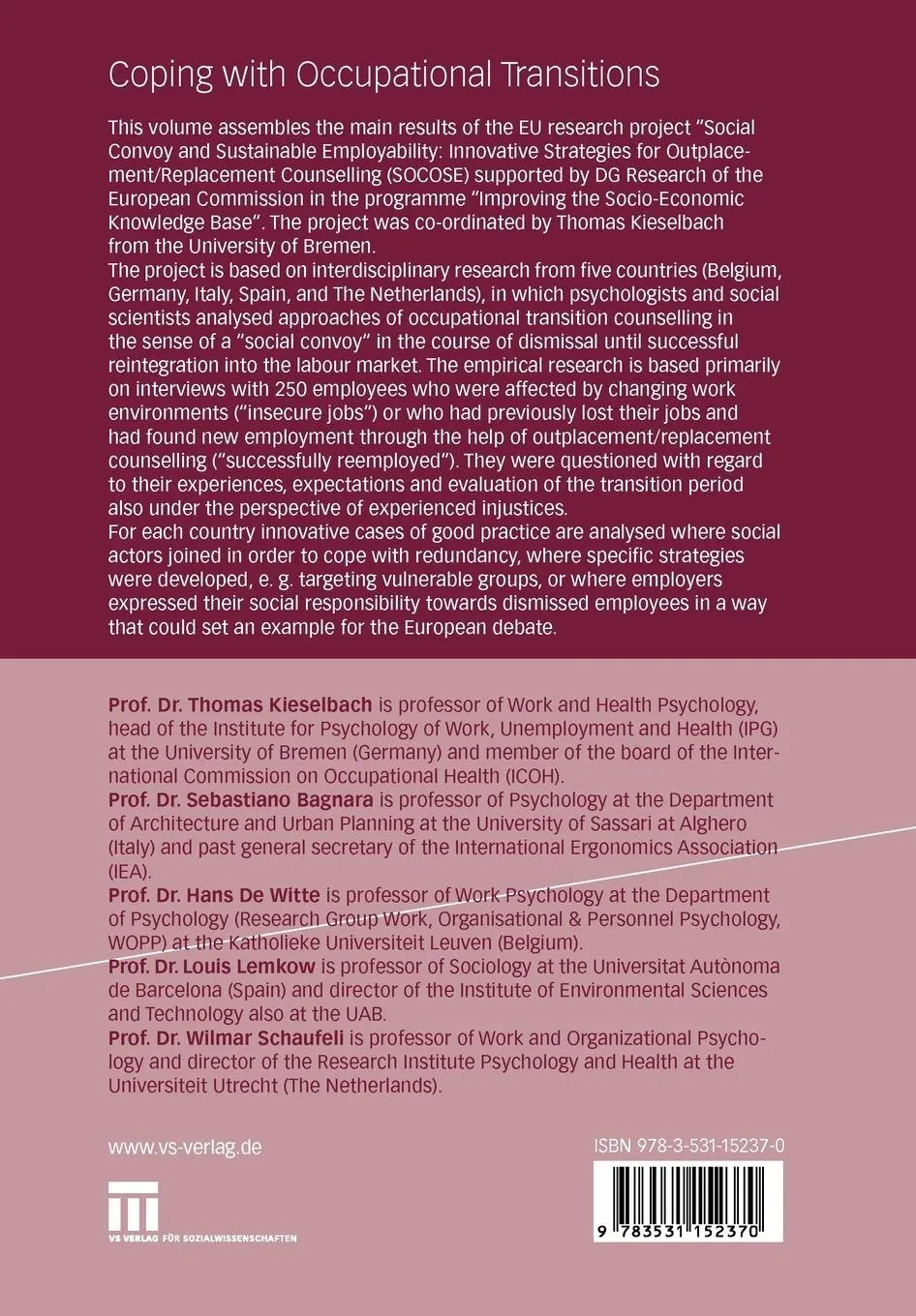 Rückseite: 9783531152370 | Coping with Occupational Transitions | Thomas Kieselbach (u. a.)