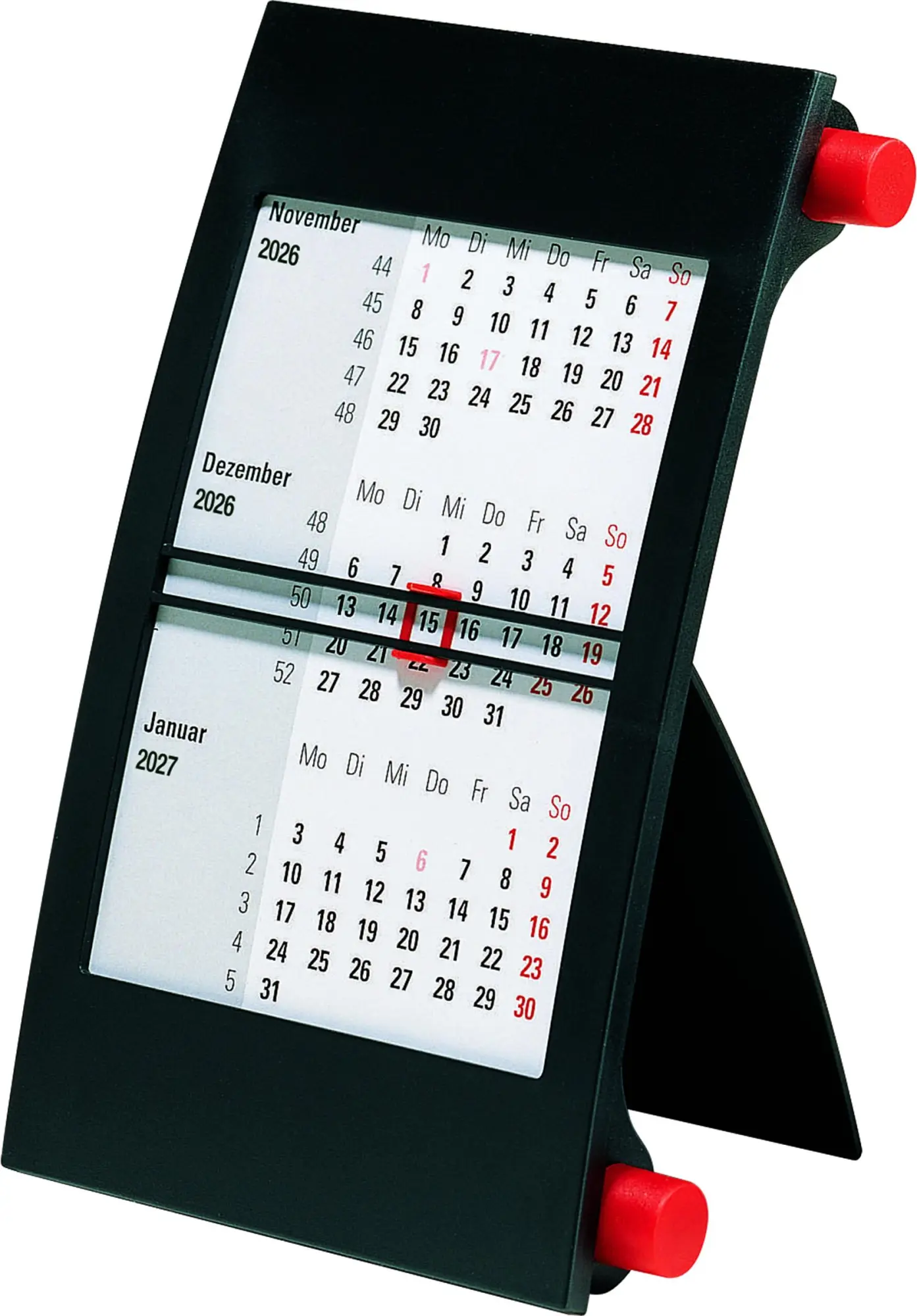 Cover: 4003273792470 | rido/idé 7038000206 3-Monats-Tischkalender 2026 90×120 mm, rot/schwarz