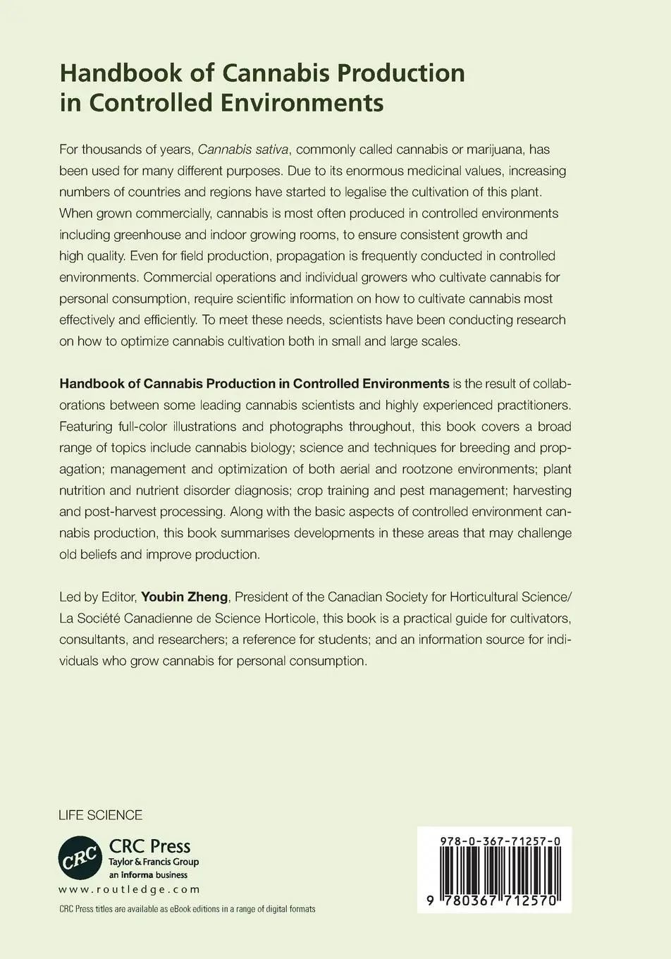 Rückseite: 9780367712570 | Handbook of Cannabis Production in Controlled Environments | Zheng