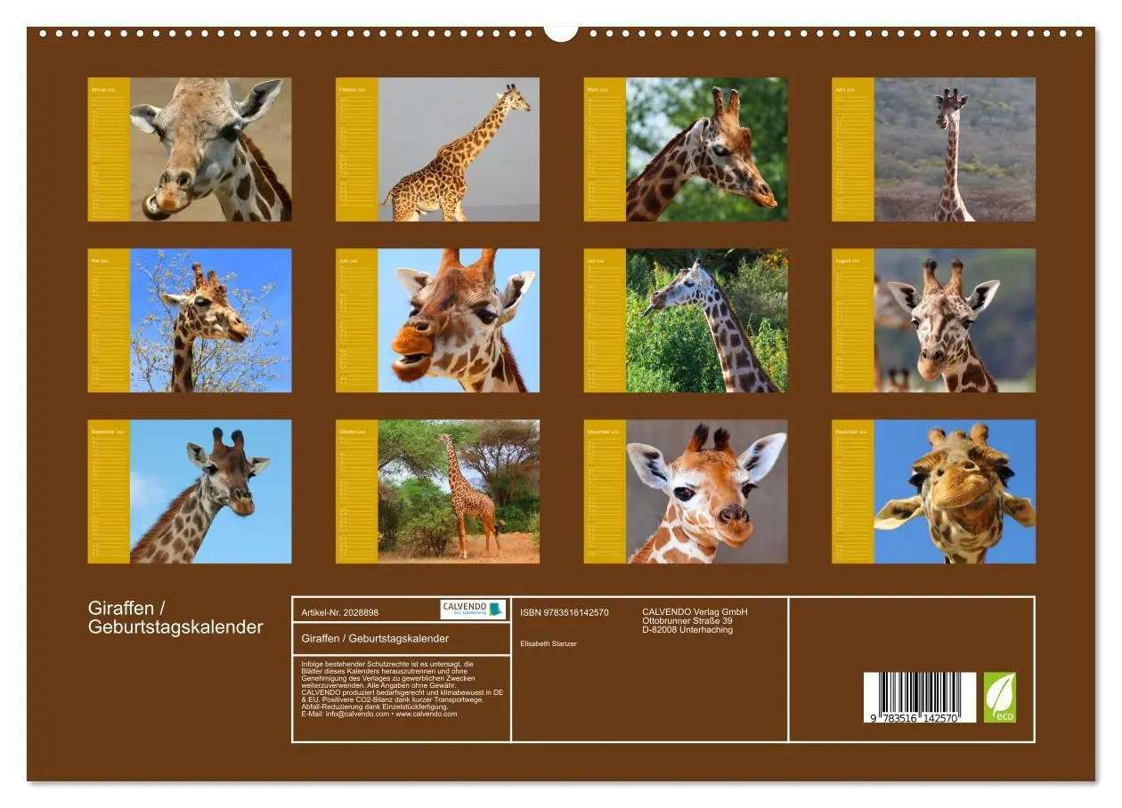 Bild: 9783516142570 | Giraffen / Geburtstagskalender (hochwertiger Premium Wandkalender...