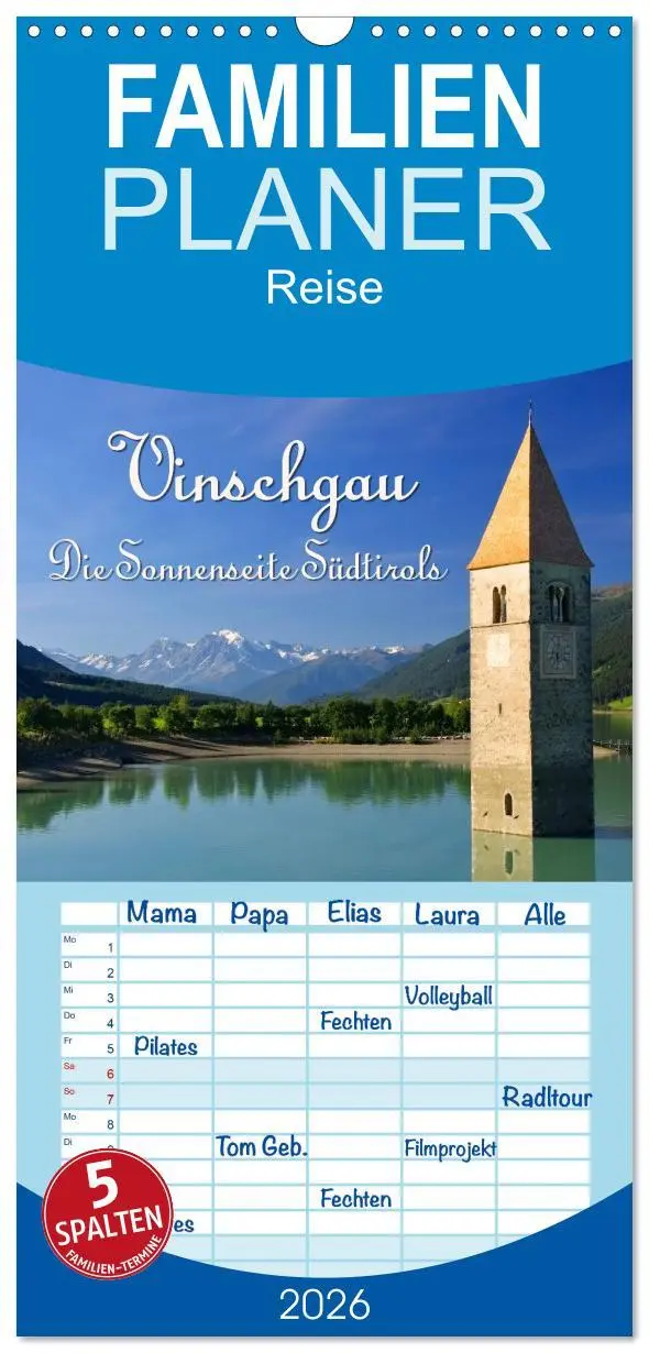 Cover: 9783516522570 | Familienplaner 2026 - Vinschgau - Die Sonnenseite Südtirols mit 5...