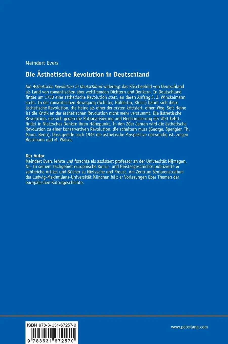 Rückseite: 9783631672570 | Die Ästhetische Revolution in Deutschland | Meindert Evers | Buch