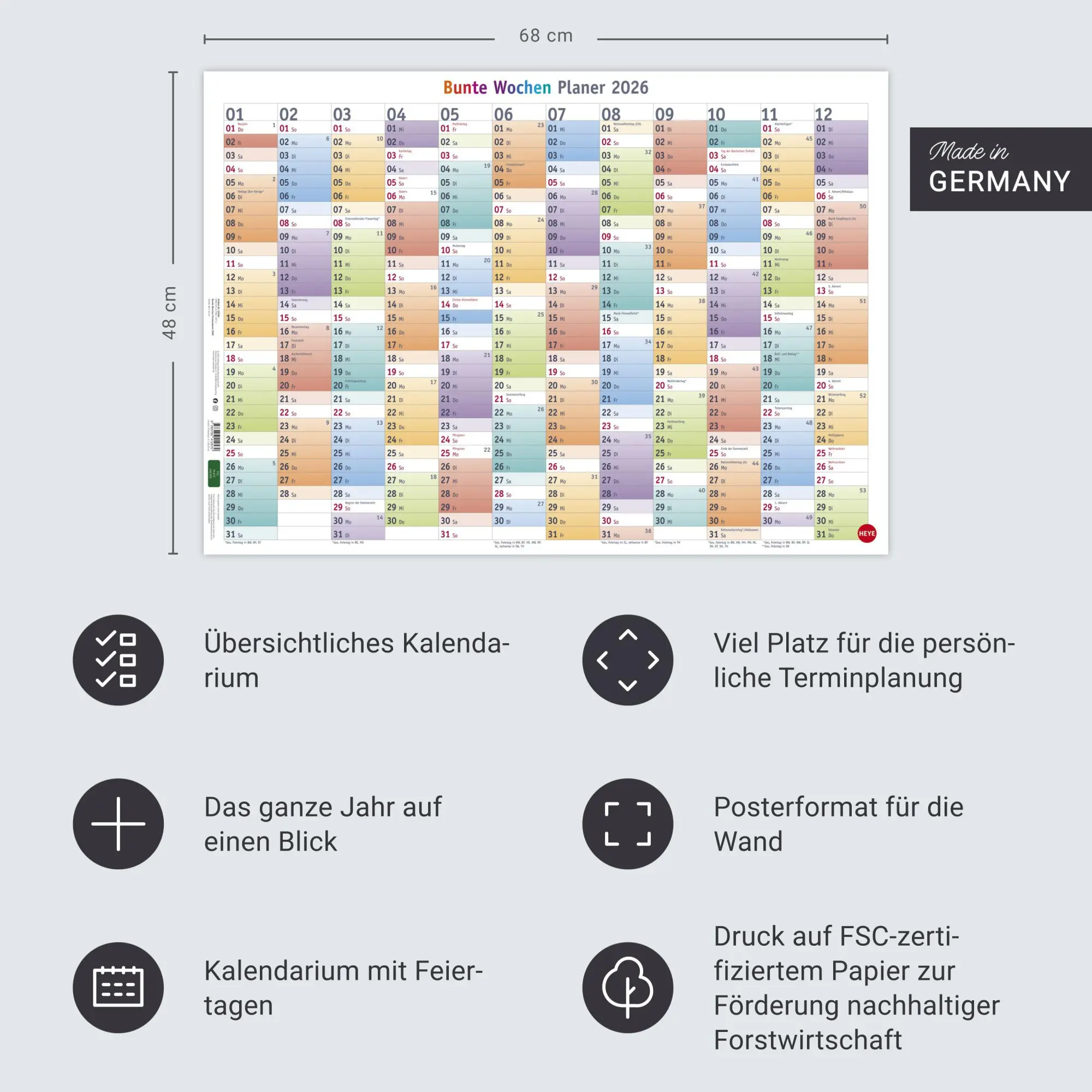 Bild: 9783756412570 | Bunte Wochen Posterplaner 2026 | Kalender | Bürokalender Heye | LOSEBL
