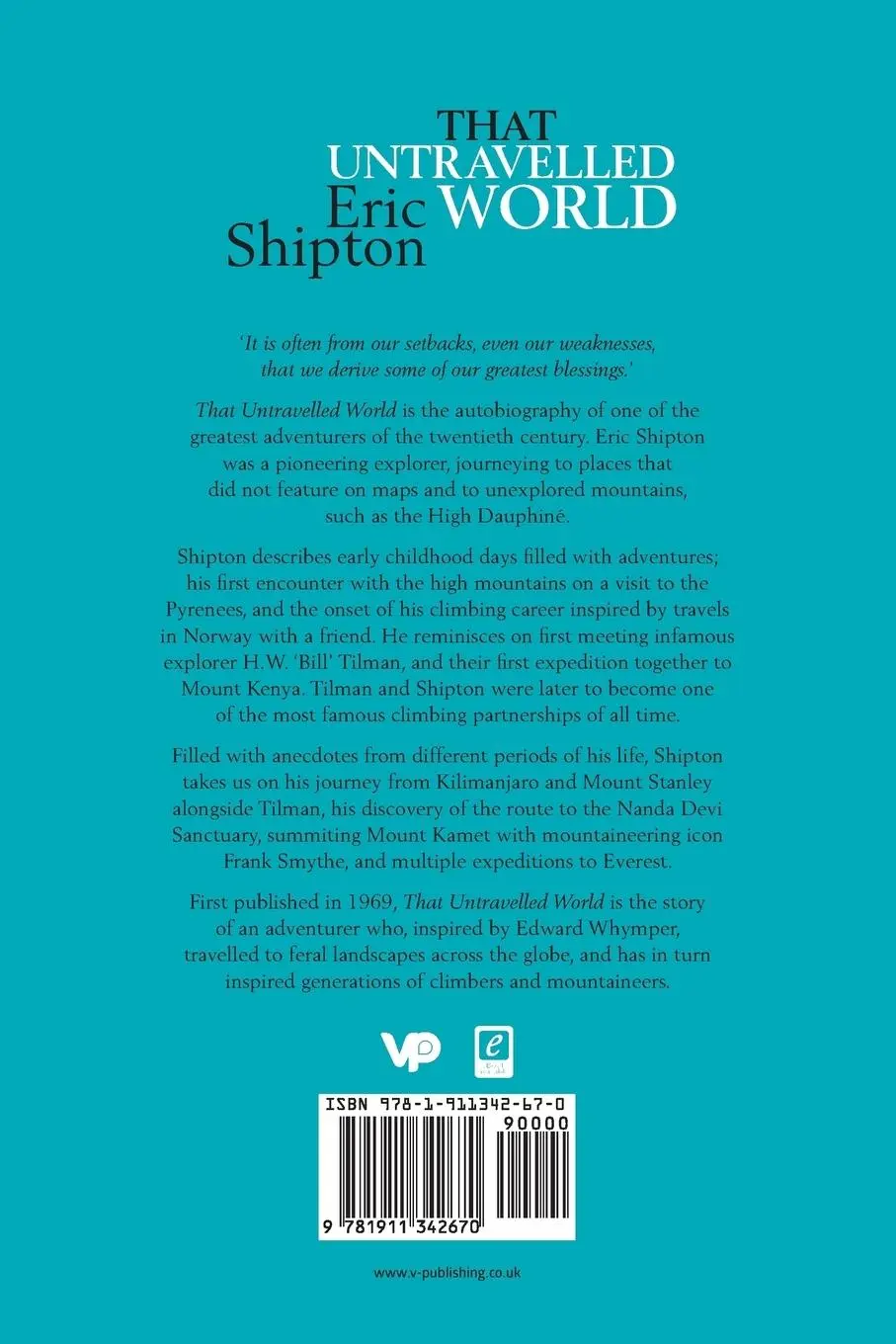 Rückseite: 9781911342670 | That Untravelled World | Eric Shipton | Taschenbuch | Englisch | 2017