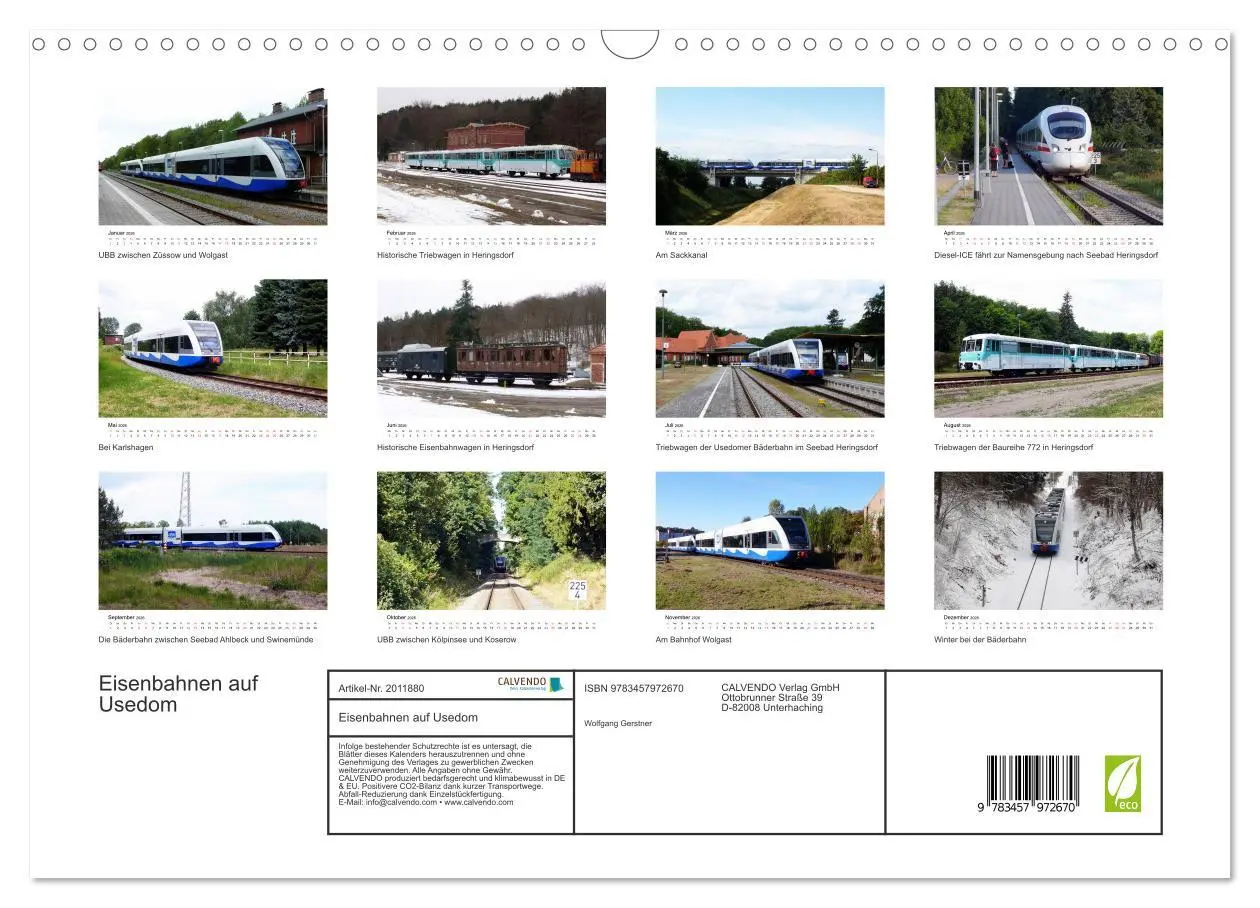 Bild: 9783457972670 | Eisenbahnen auf Usedom (Wandkalender 2026 DIN A3 quer), CALVENDO...