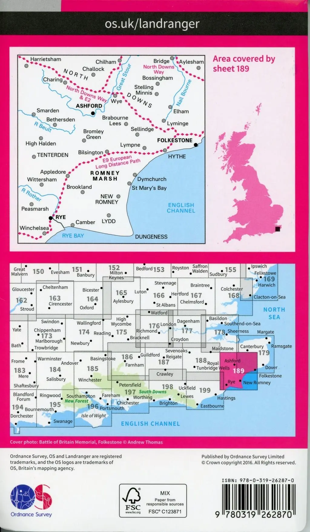 Bild: 9780319262870 | Ashford &amp; Romney Marsh, Rye &amp; Folkestone | Ordnance Survey | Englisch