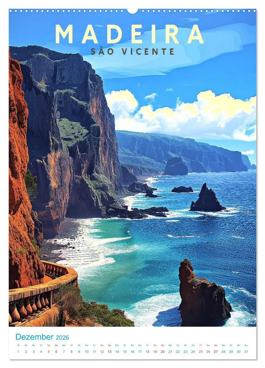 Bild: 9783516282870 | Madeira - Old School Poster Style (Wandkalender 2026 DIN A2 hoch),...