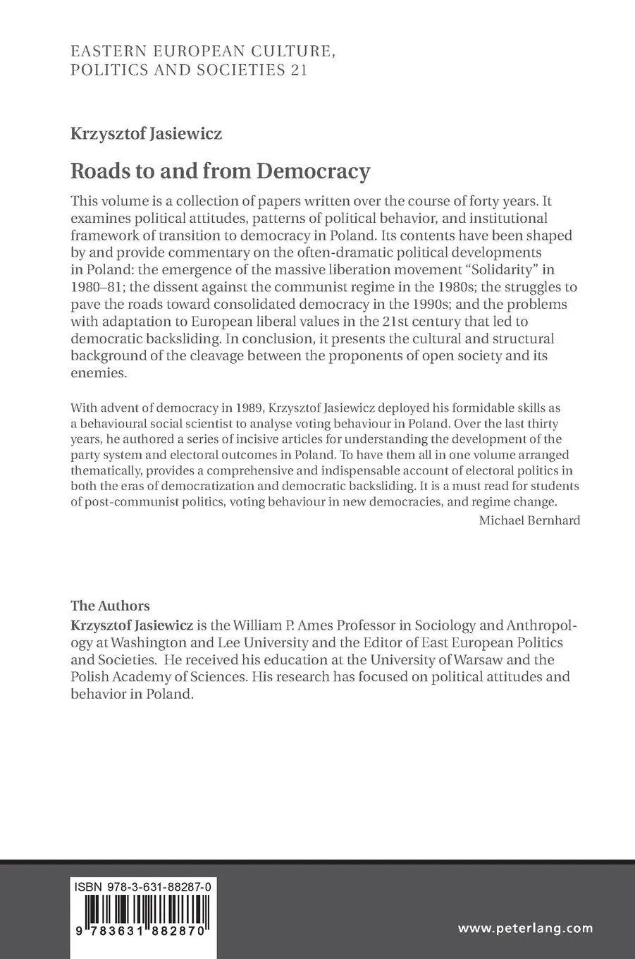 Rückseite: 9783631882870 | Roads to and from Democracy | Studies in Polish Politics, 1980- 2020