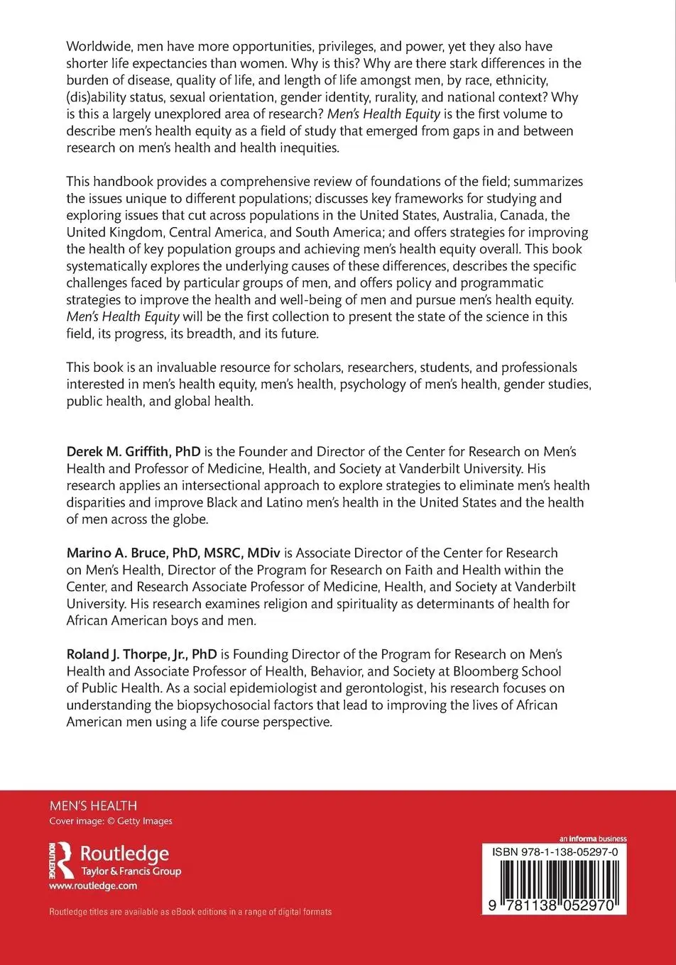 Rückseite: 9781138052970 | Men's Health Equity | A Handbook | Derek M. Griffith (u. a.) | Buch