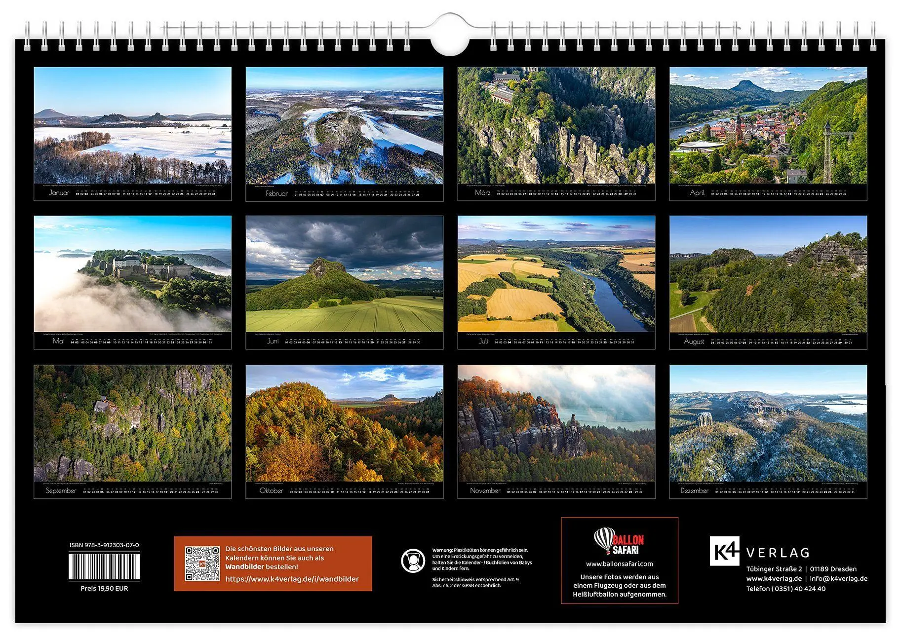 Bild: 9783912303070 | Kalender Sächsische Schweiz Luftaufnahmen 2027 | Peter Schubert | 2027
