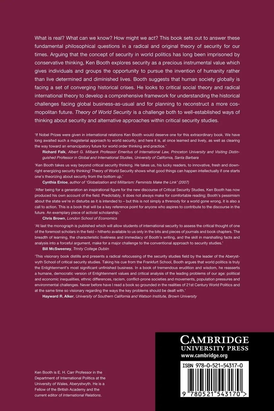 Rückseite: 9780521543170 | Theory of World Security | Ken Booth | Taschenbuch | Englisch | 2011