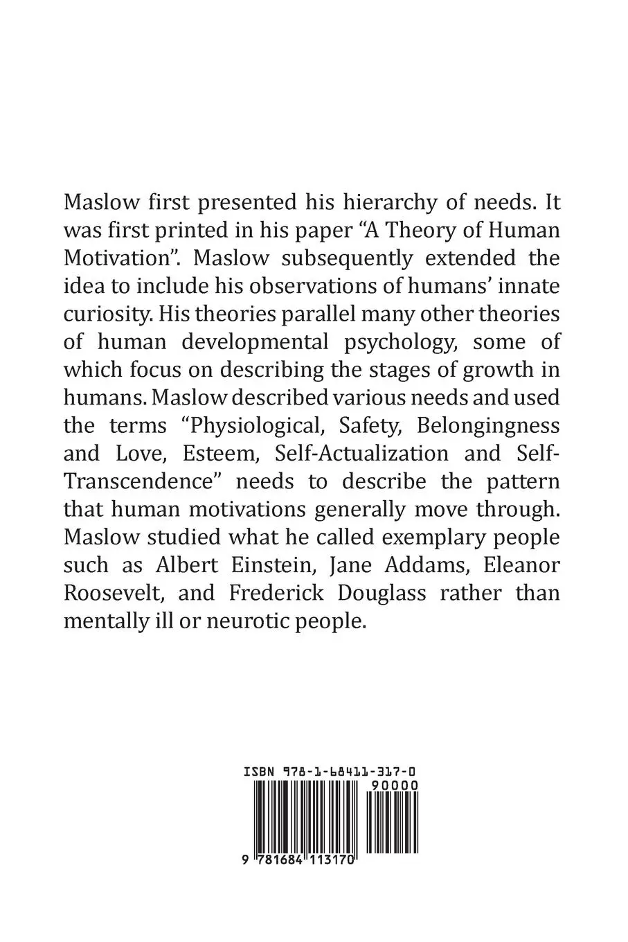 Rückseite: 9781684113170 | A Theory of Human Motivation | Abraham H. Maslow | Taschenbuch | 2017 Rückseite: 9781684113170 | A Theory of Human Motivation | Abraham H. Maslow | Taschenbuch | 2017