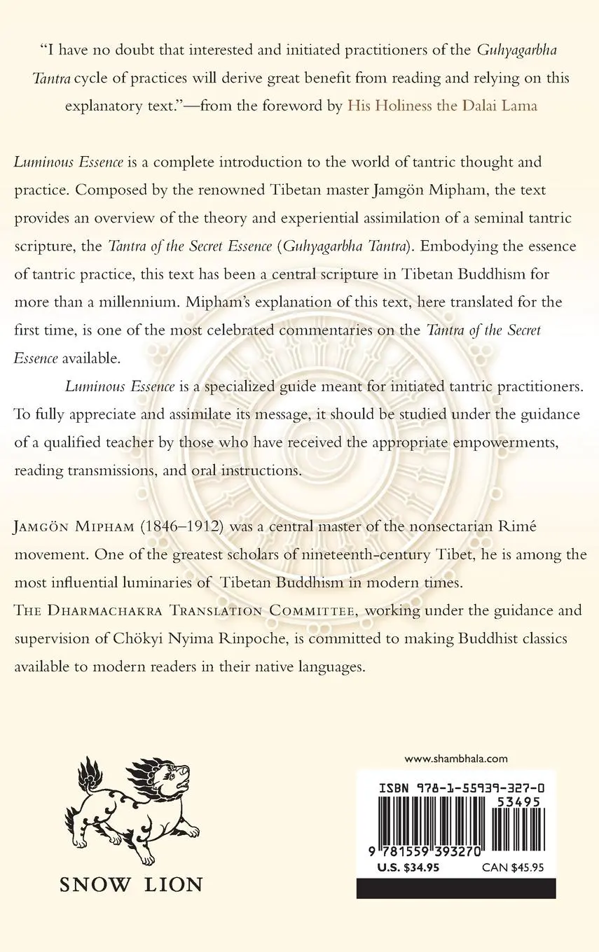 Rückseite: 9781559393270 | Luminous Essence | A Guide to the Guhyagarbha Tantra | Jamgon Mipham