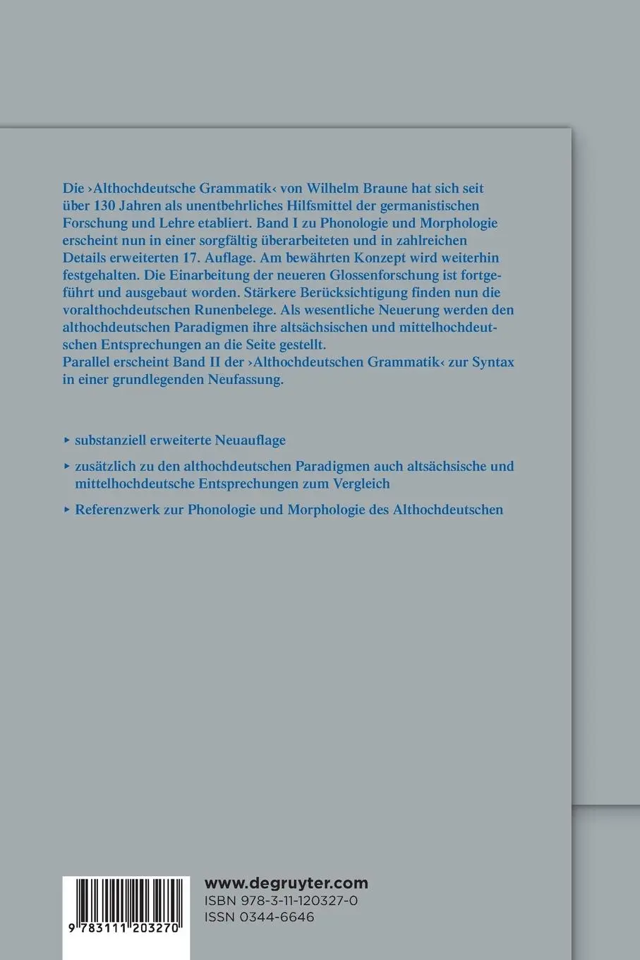 Rückseite: 9783111203270 | Althochdeutsche Grammatik I | Phonologie und Morphologie | Braune