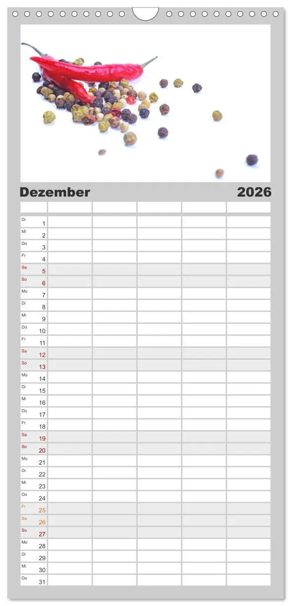 Bild: 9783516523270 | Familienplaner 2026 - Hot Chili Küchen Kalender mit 5 Spalten...
