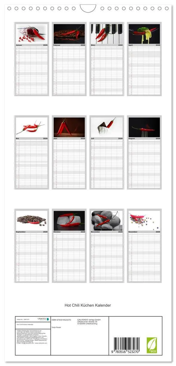 Bild: 9783516523270 | Familienplaner 2026 - Hot Chili Küchen Kalender mit 5 Spalten...