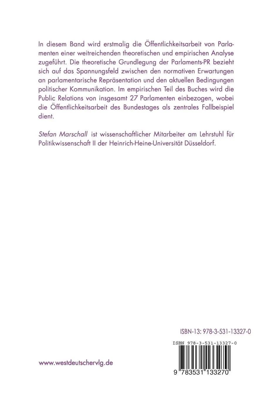 Rückseite: 9783531133270 | Öffentlichkeit und Volksvertretung | Stefan Marschall | Taschenbuch