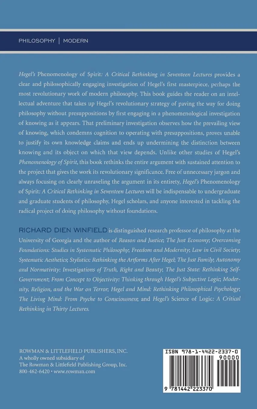 Rückseite: 9781442223370 | Hegel's Phenomenology of Spirit | Richard Dien Winfield | Buch | 2013