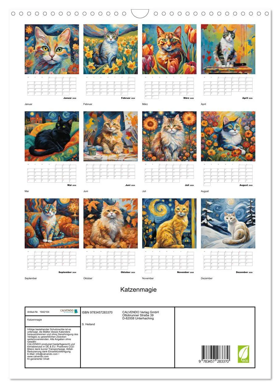 Bild: 9783457283370 | Katzenmagie (Wandkalender 2026 DIN A3 hoch), CALVENDO Monatskalender