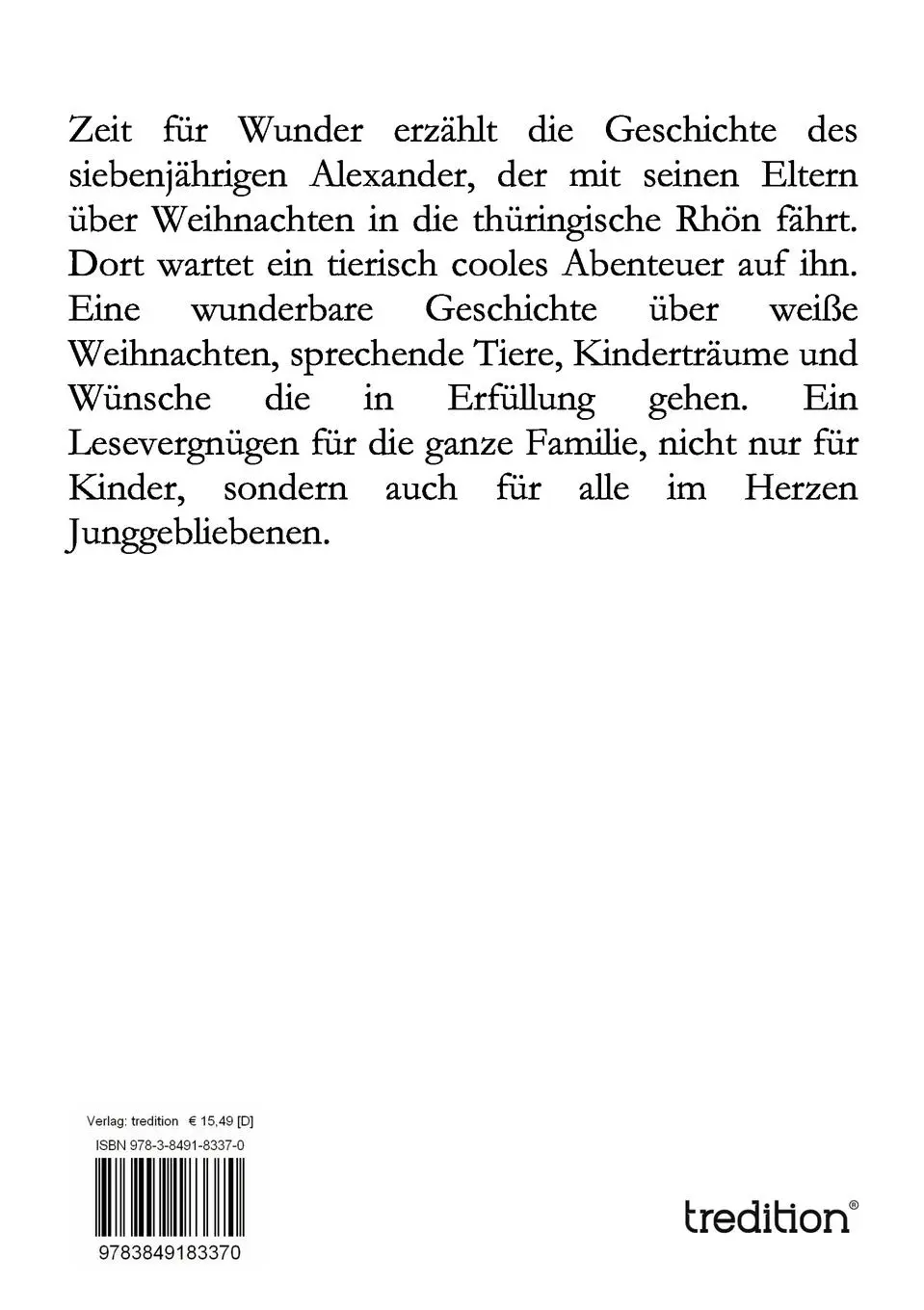 Rückseite: 9783849183370 | Zeit für Wunder | Alexander und die tierisch coole Weihnacht | Milo