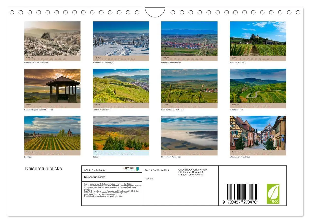 Bild: 9783457273470 | Kaiserstuhlblicke (Wandkalender 2026 DIN A4 quer), CALVENDO...