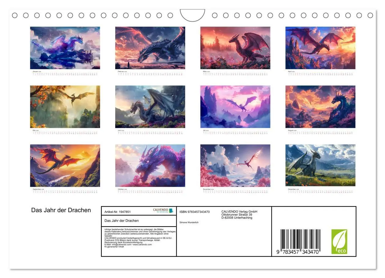 Bild: 9783457343470 | Das Jahr der Drachen (Wandkalender 2026 DIN A4 quer), CALVENDO...