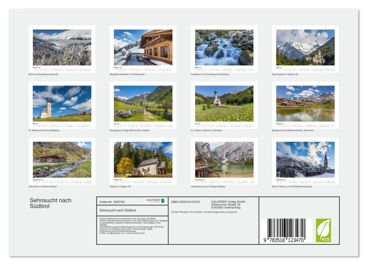Bild: 9783516123470 | Sehnsucht nach Südtirol (Wandkalender 2026 DIN A4 quer), CALVENDO...