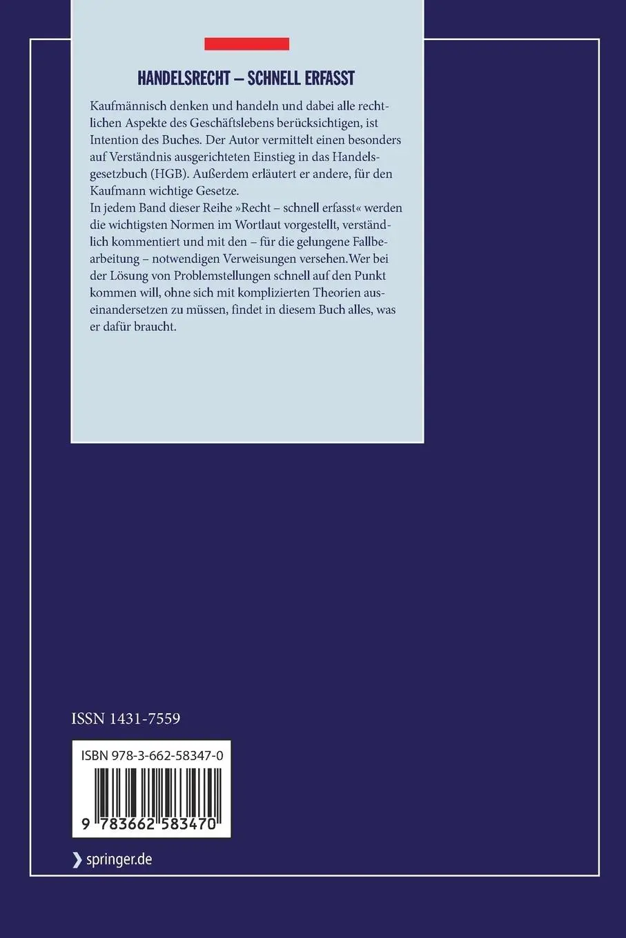Rückseite: 9783662583470 | Handelsrecht - Schnell erfasst | Joachim Gruber | Taschenbuch | xi