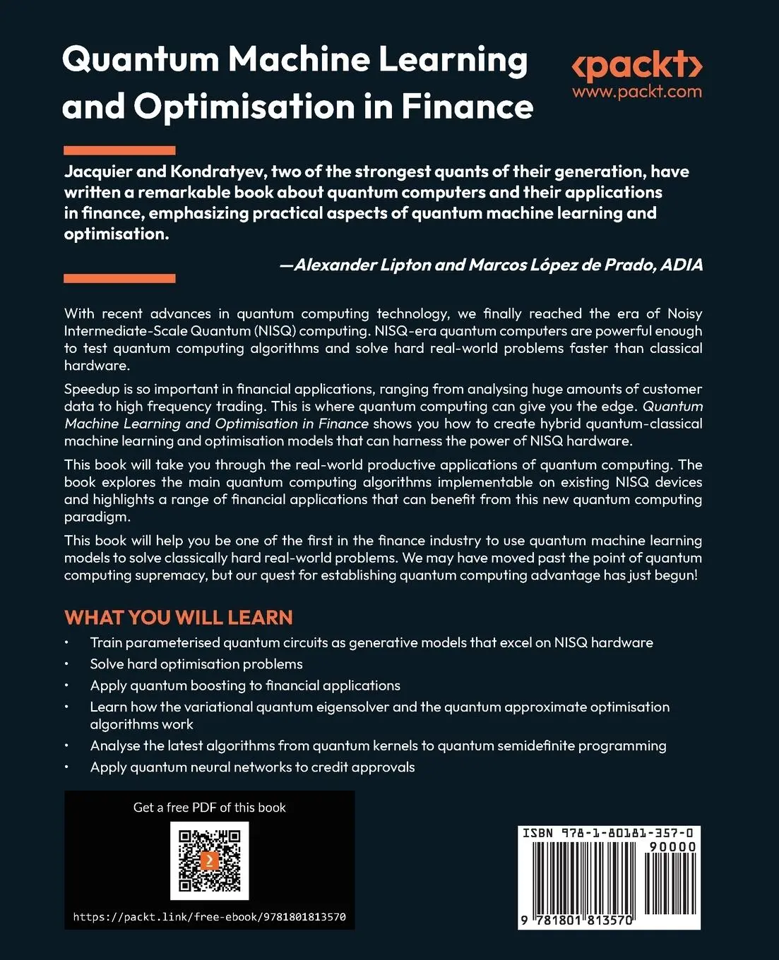 Rückseite: 9781801813570 | Quantum Machine Learning and Optimisation in Finance | Taschenbuch