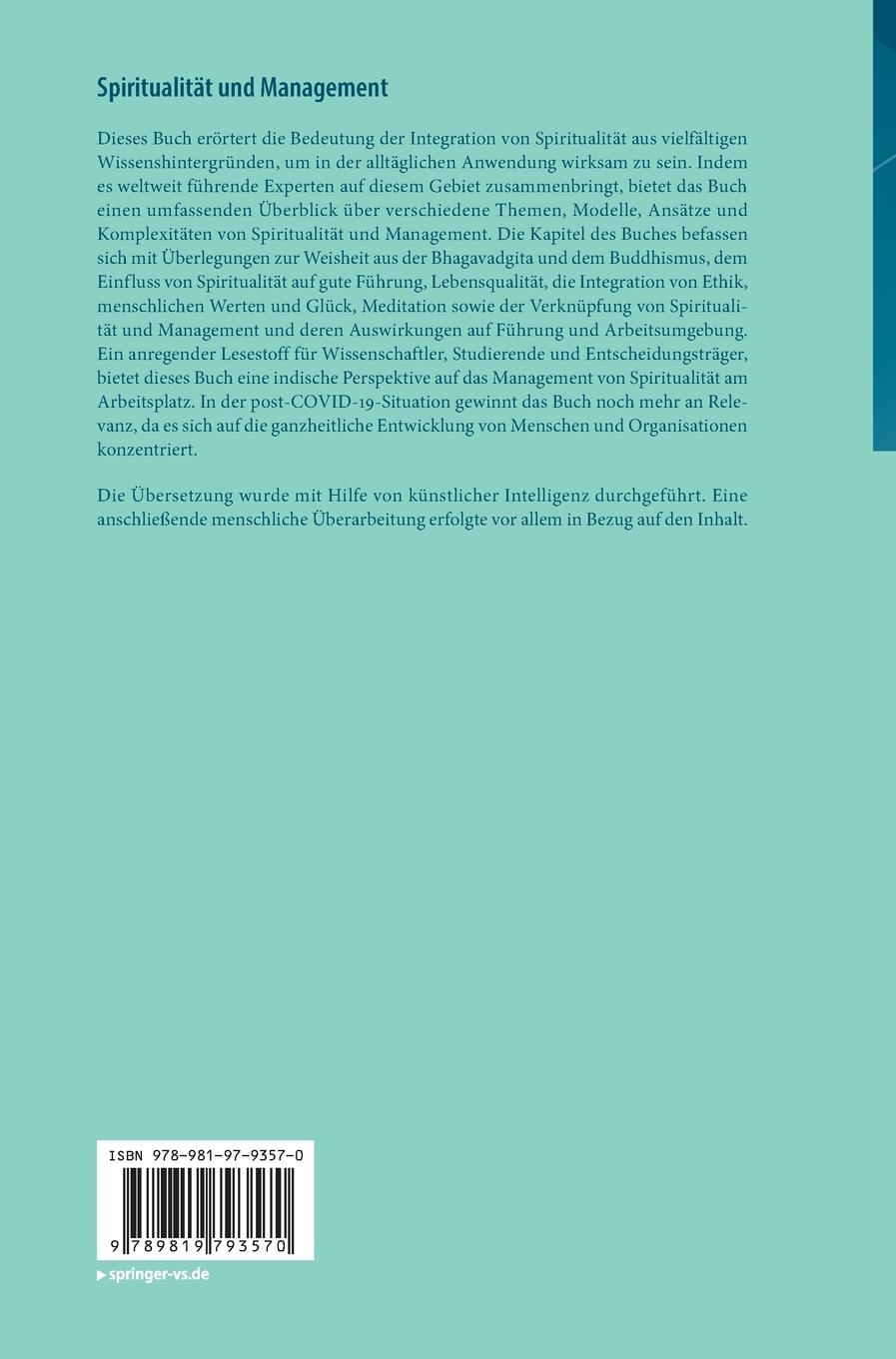 Rückseite: 9789819793570 | Spiritualität und Management | Von Modellen zu Anwendungen | Buch