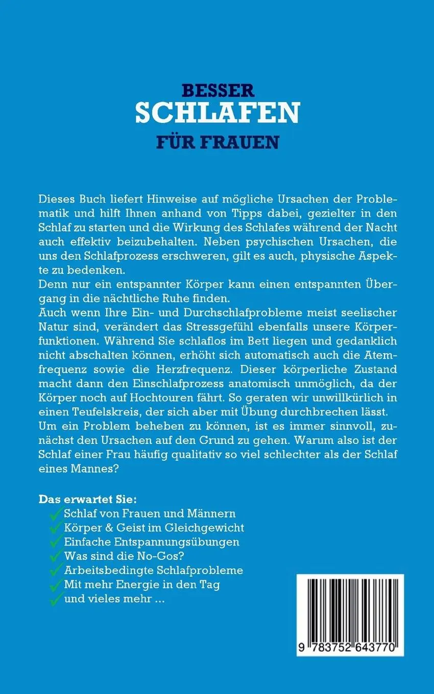 Rückseite: 9783752643770 | Besser schlafen für Frauen | Alina Ruhe | Taschenbuch | Paperback