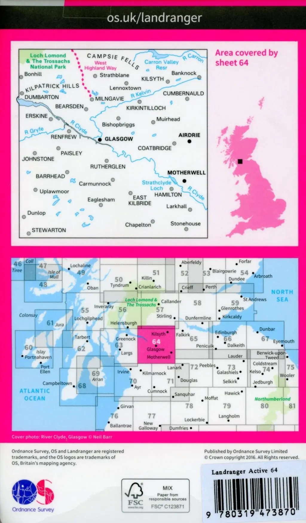 Bild: 9780319473870 | Glasgow, Motherwell &amp; Airdrie | Ordnance Survey | (Land-)Karte | 2016