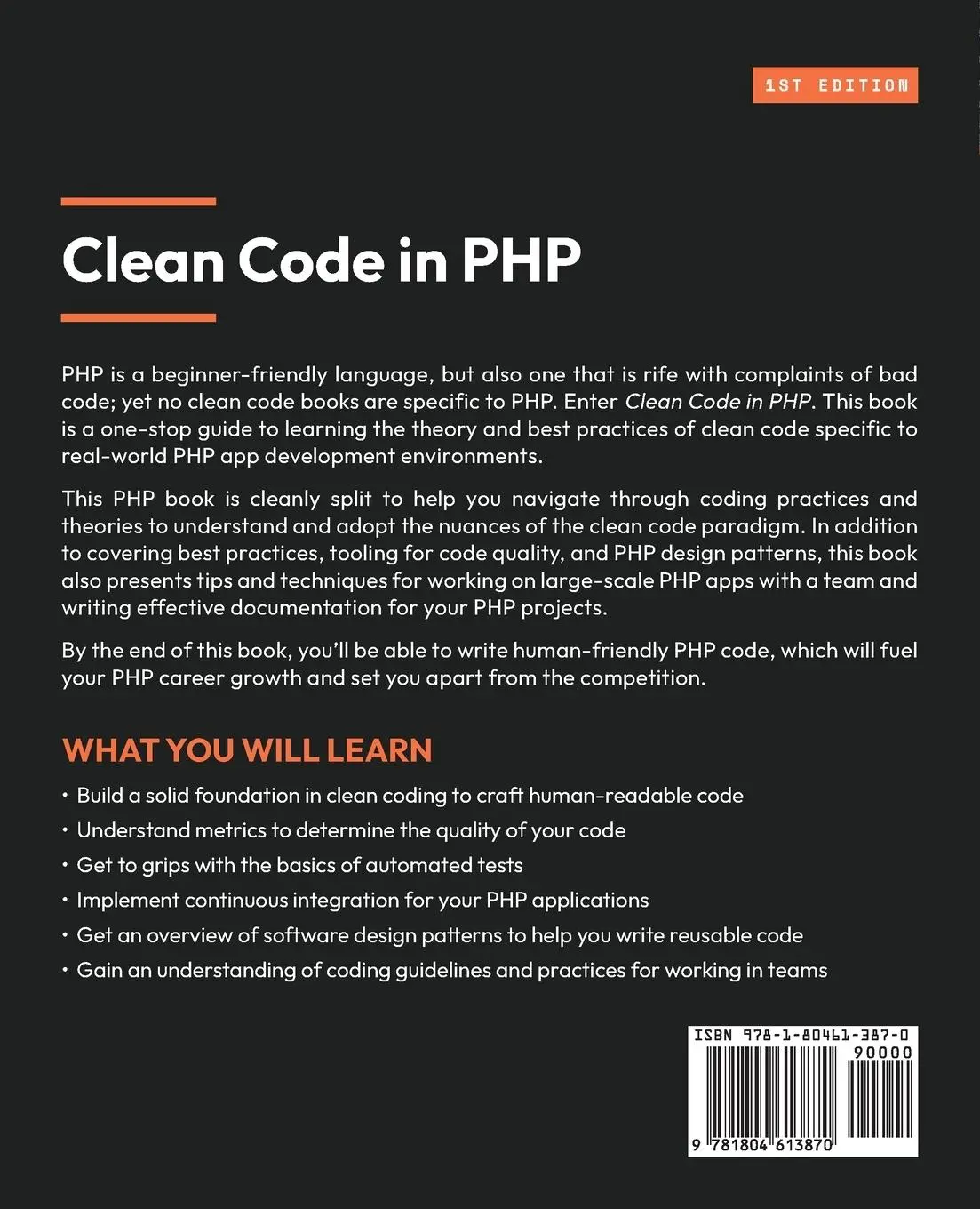 Rückseite: 9781804613870 | Clean Code in PHP | Carsten Windler (u. a.) | Taschenbuch | Englisch