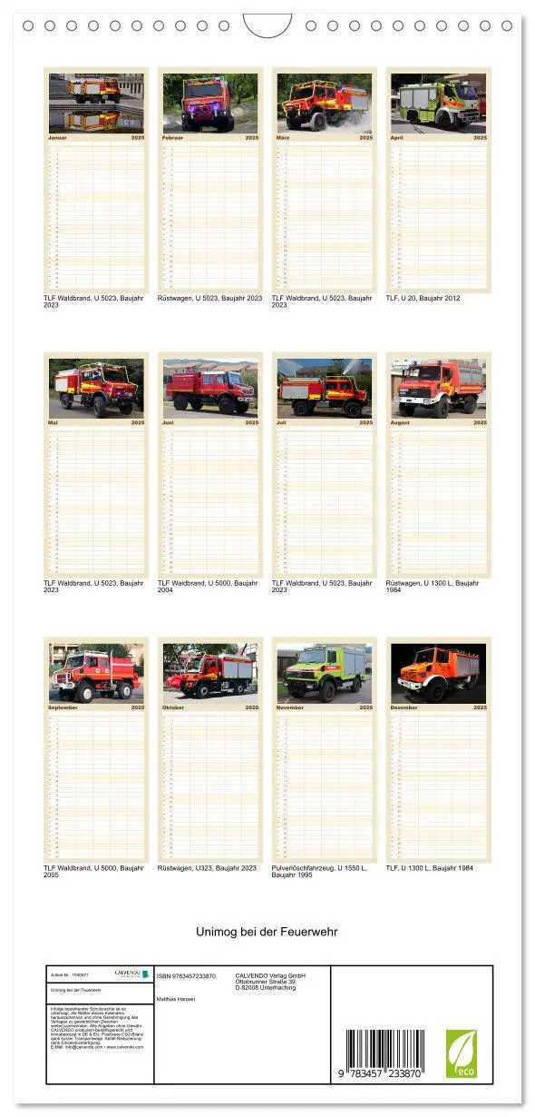 Bild: 9783457233870 | Familienplaner 2025 - Unimog bei der Feuerwehr mit 5 Spalten...