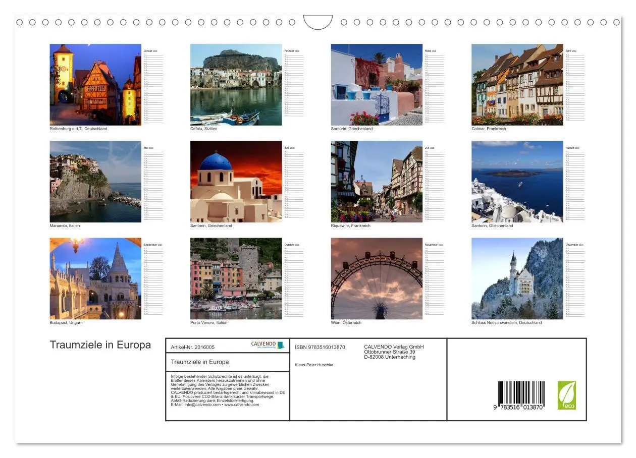 Bild: 9783516013870 | Traumziele in Europa (Wandkalender 2026 DIN A3 quer), CALVENDO...