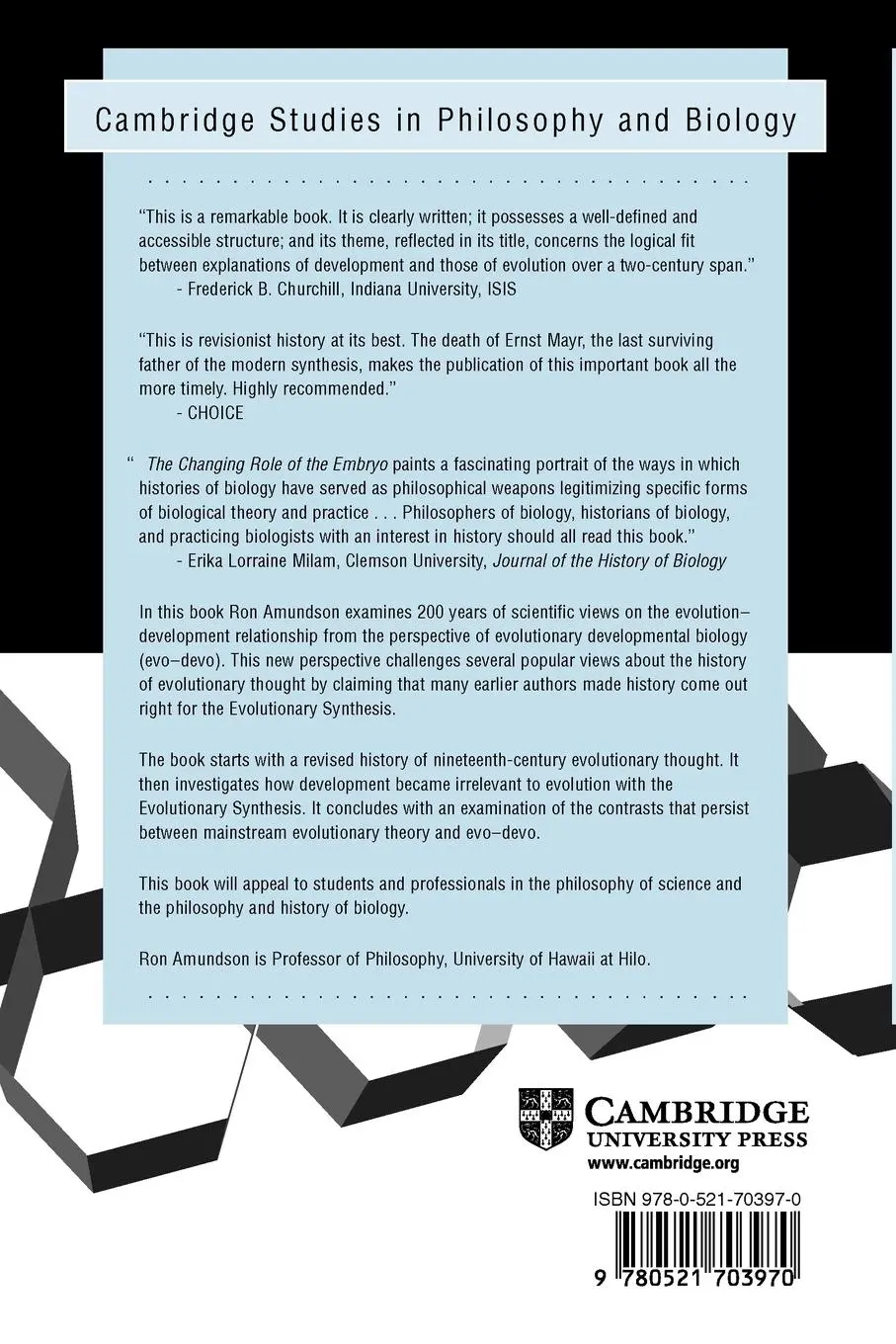 Rückseite: 9780521703970 | The Changing Role of the Embryo in Evolutionary Thought | Ron Amundson