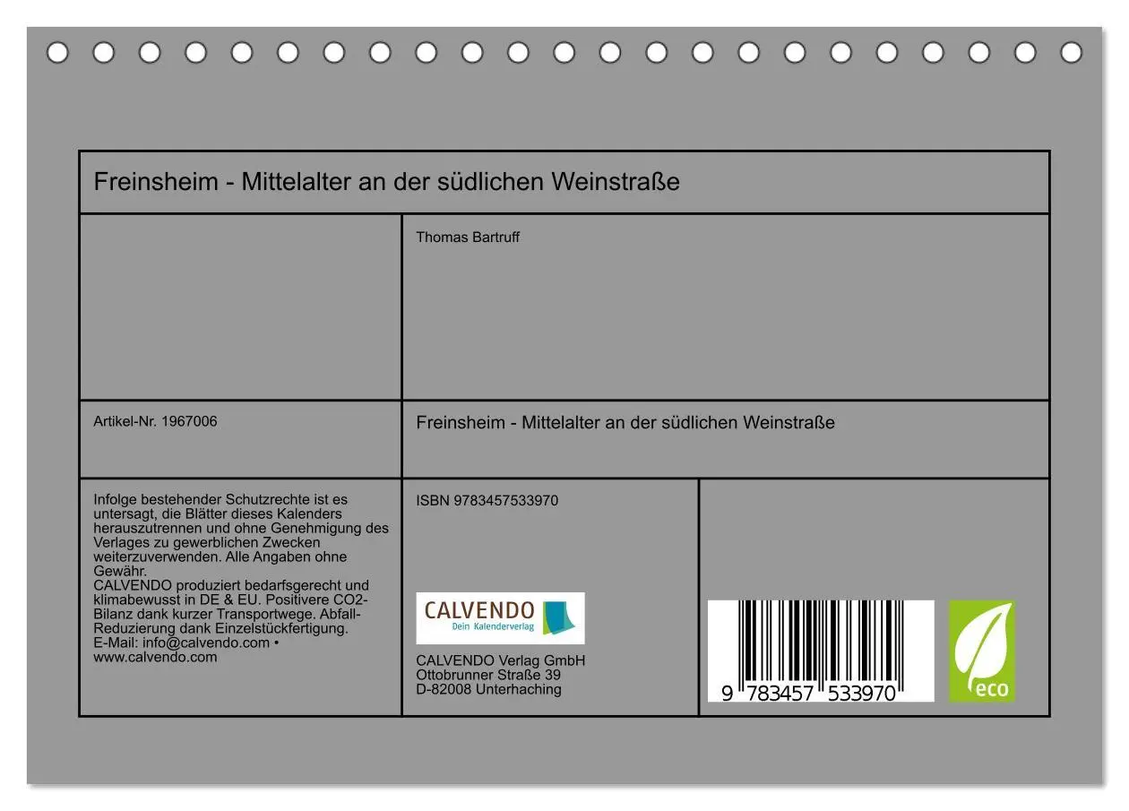 Bild: 9783457533970 | Freinsheim - Mittelalter an der südlichen Weinstraße (Tischkalender...