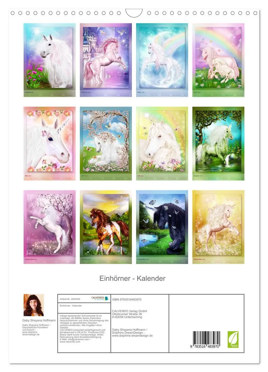 Bild: 9783516483970 | Einhörner - Kalender (Wandkalender 2026 DIN A3 hoch), CALVENDO...